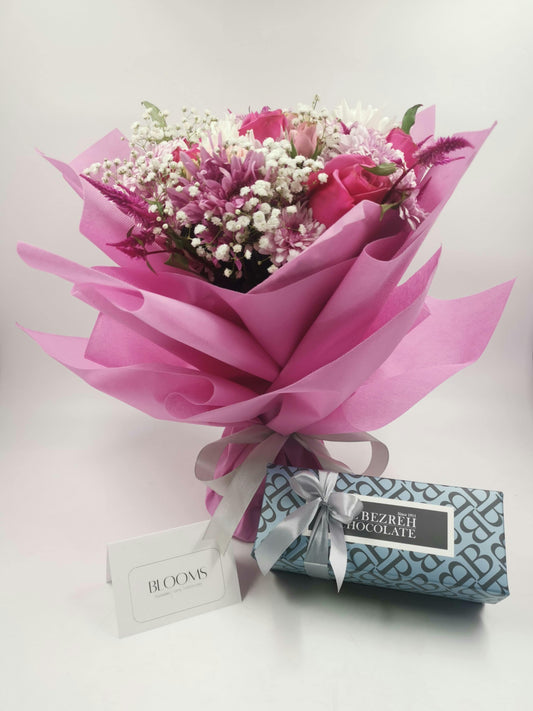 pink bouquet with Luxury chocolate