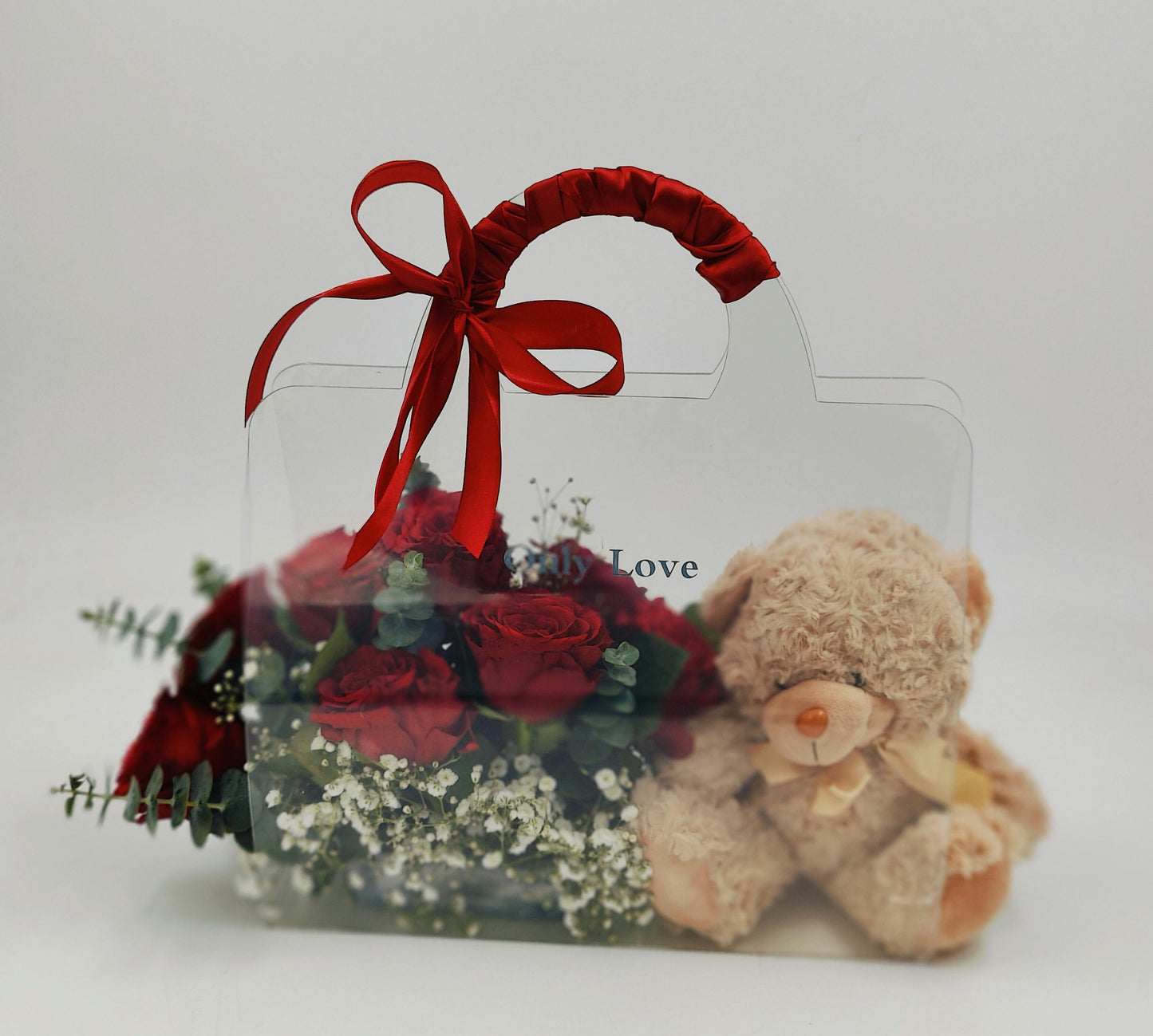 Acrylic bag roses & Teddy bear